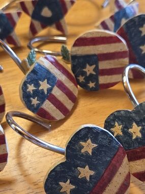 Set Of 12 Patriotic Red White & Blue Shower Curtain Hooks Hangers Craft Supplies